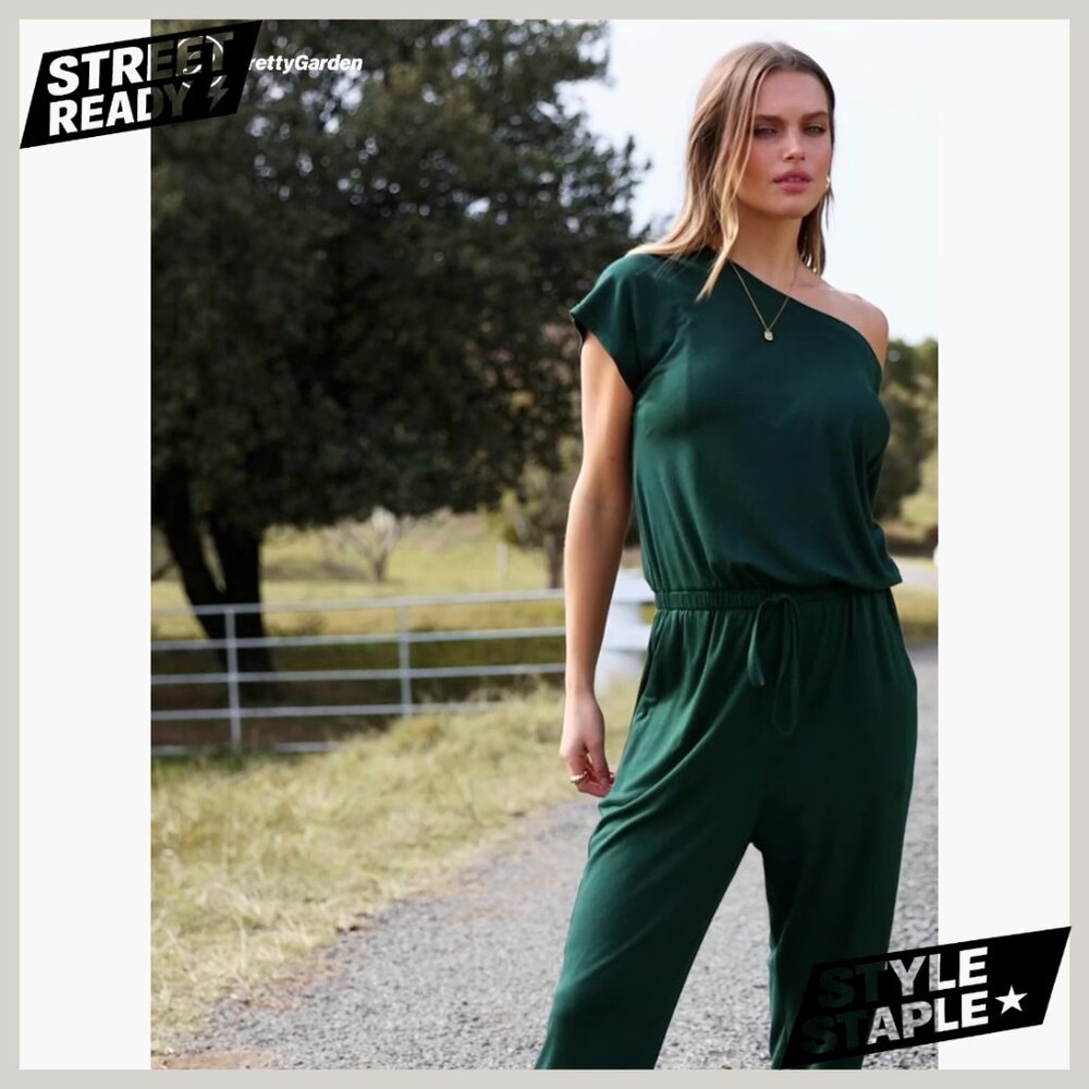 Off Shoulder Jumpsuit Size M Polyester Viscose Su… - image 7